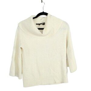 Jeanne Pierre Cream Wool Blend 3/4 Sleeves Cowl Neck Pullover Sweater Top Size M